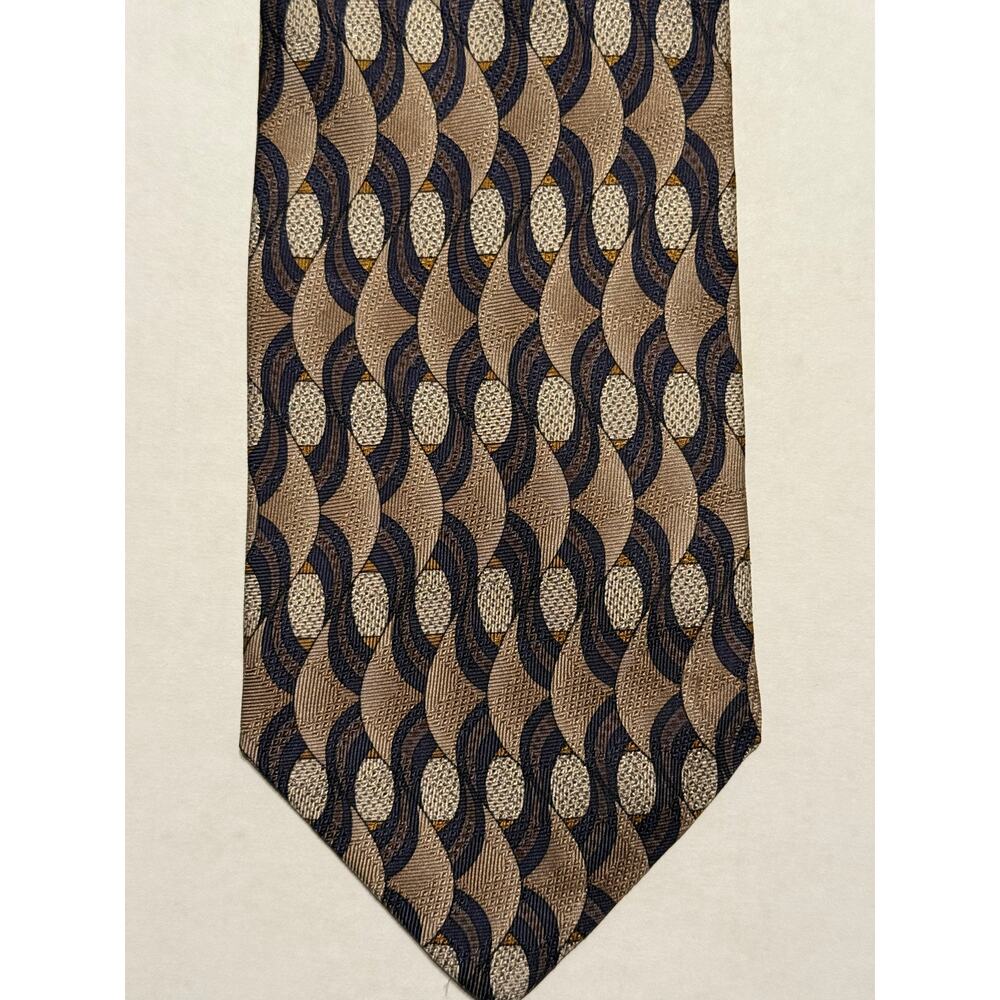 VTG Louis Roth 100% Silk Necktie, Black, Greige / Grays,‎ Beige Art Deco Twists